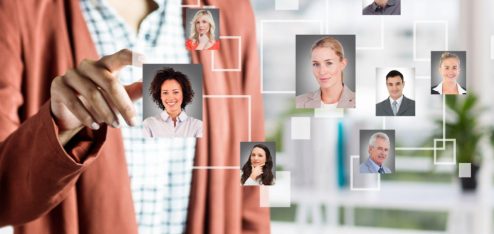 Esta imagem apresenta uma representação visual de gestão de talentos, recrutamento ou networking digital.