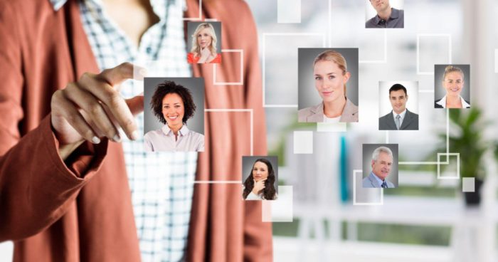 Esta imagem apresenta uma representação visual de gestão de talentos, recrutamento ou networking digital.