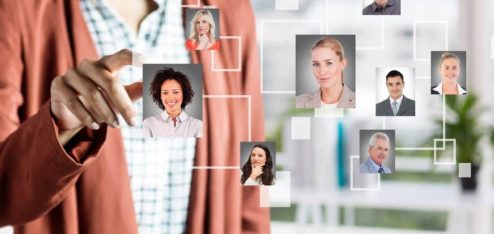 Esta imagem apresenta uma representação visual de gestão de talentos, recrutamento ou networking digital.