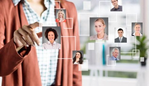 Esta imagem apresenta uma representação visual de gestão de talentos, recrutamento ou networking digital.