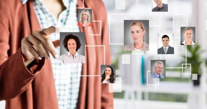 Esta imagem apresenta uma representação visual de gestão de talentos, recrutamento ou networking digital.