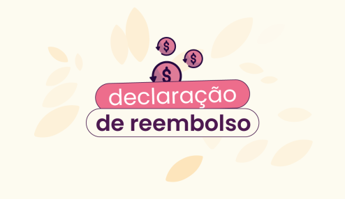 Fundo bege com silhuetas de folhas espalhadas e, no título, 'declaração de reembolso' ou carta de reembolso.