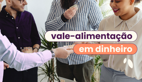 Capa do artigo: "vale-alimentação (VA), vale-refeição (VR) e vale-transporte (VT) podem ser pagos em dinheiro? Três colegas de trabalho reunidos.