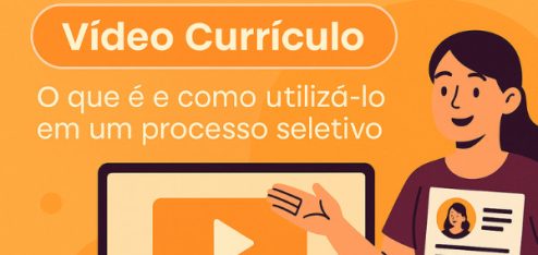 A imagem é um design gráfico (provavelmente um banner ou capa de artigo) que aborda o tema do Vídeo Currículo em processos de seleção.