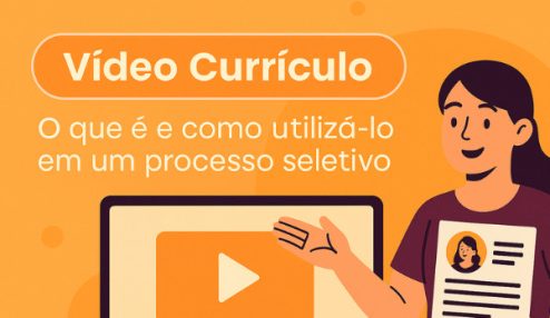 A imagem é um design gráfico (provavelmente um banner ou capa de artigo) que aborda o tema do Vídeo Currículo em processos de seleção.
